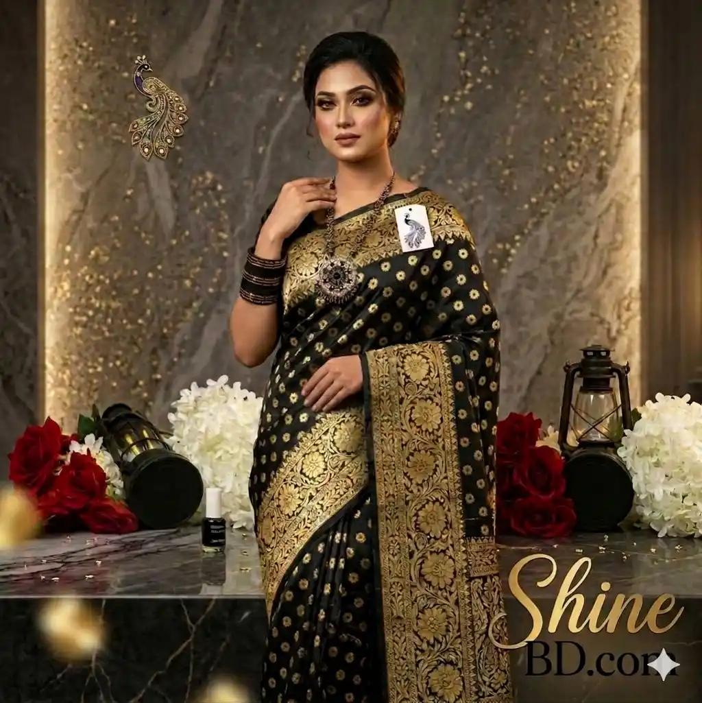 Premium Silk Katan Saree Combo Set - Black