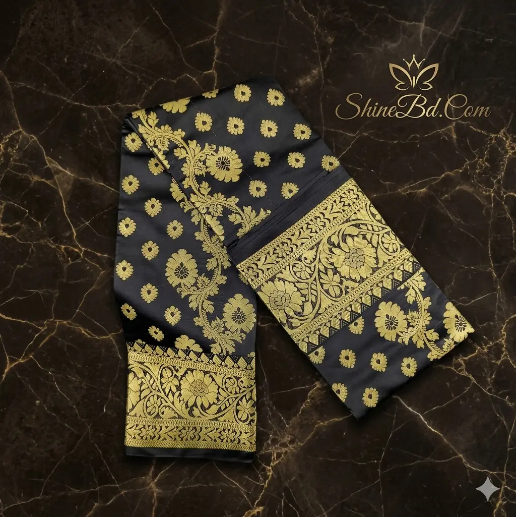 Premium Silk Katan Saree Combo Set - Black