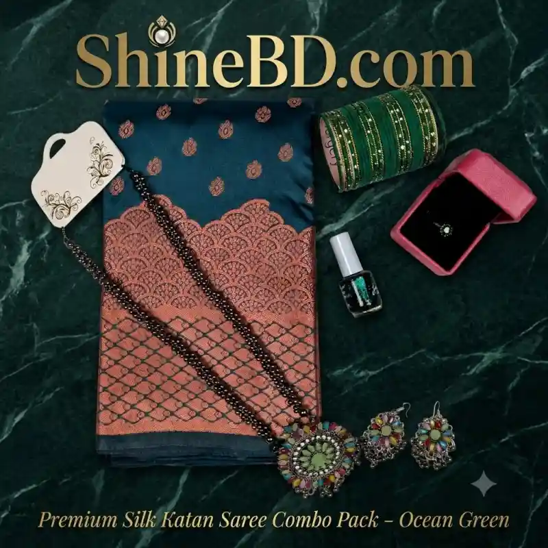 Premium Silk Katan Saree Combo Pack – Ocean Green