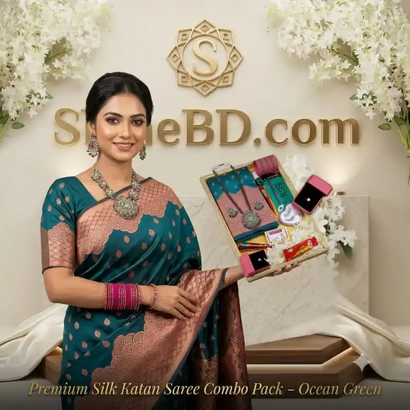 Premium Silk Katan Saree Combo Pack – Ocean Green