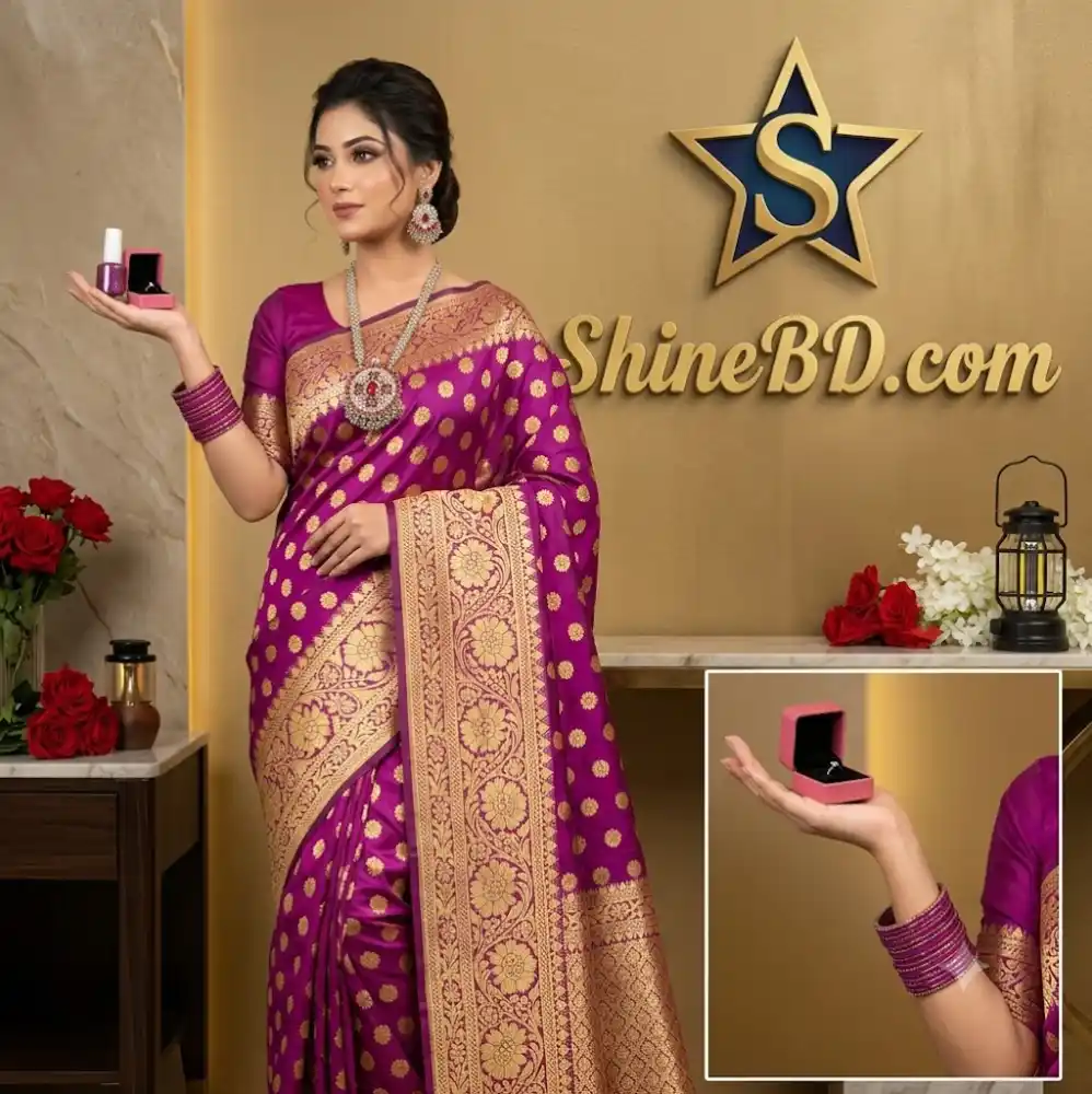 Premium Silk Katan Saree Combo Set - Purple