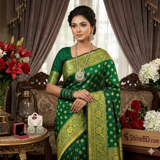 Premium Silk Katan Saree Combo Set - Green