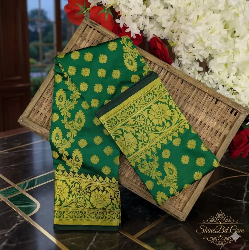 Premium Silk Katan Saree Combo Set - Green