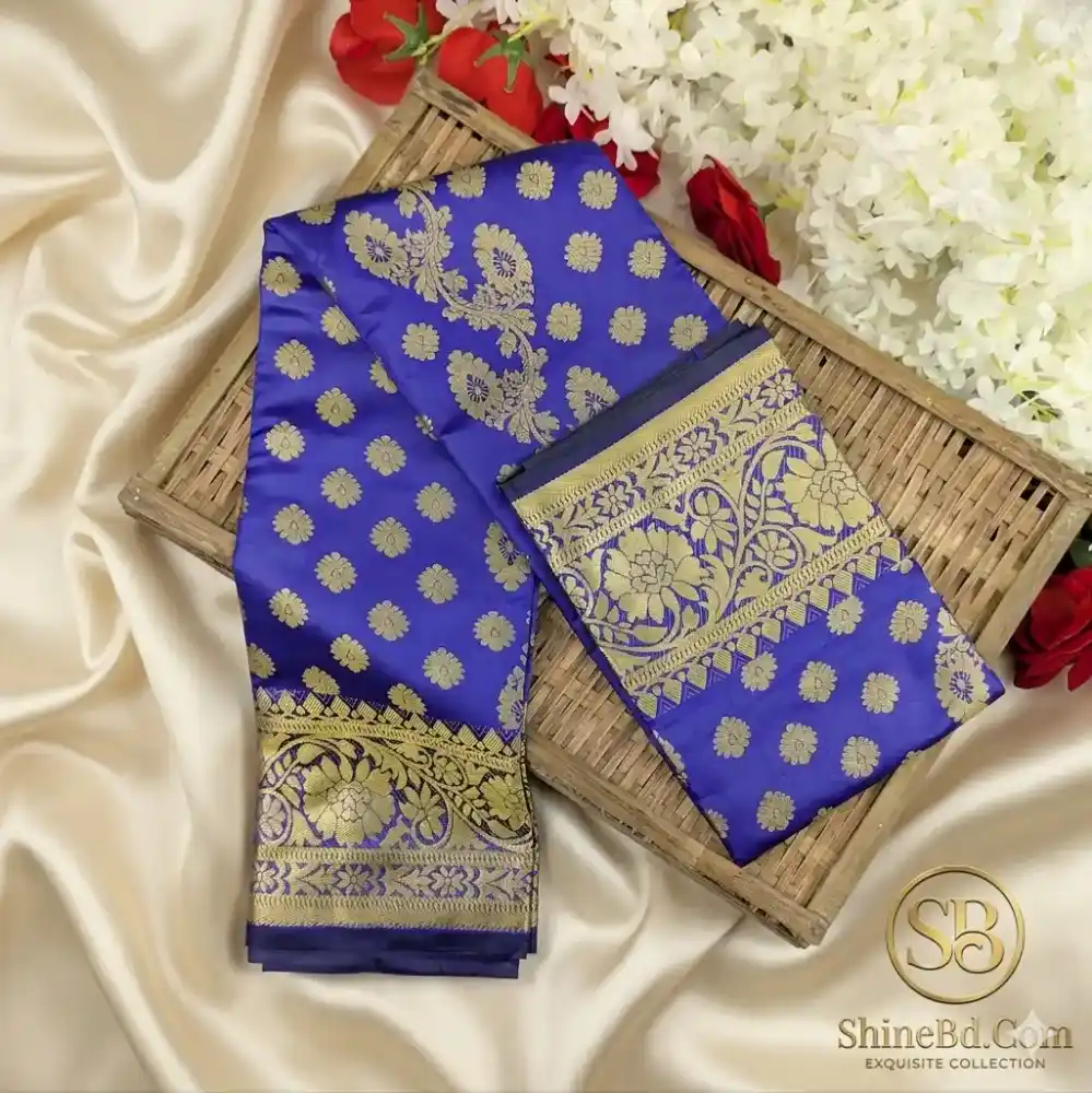 Premium Silk Katan, Saree Combo Set - Blue