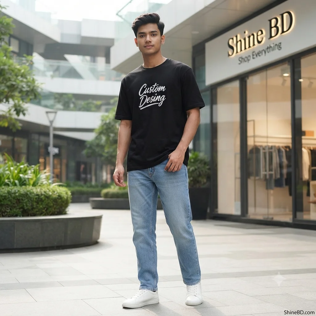 FIFA World Cup Special: 100% Cotton Custom Drop-Shoulder T-Shirt (Customize With Your Own Design)- Black