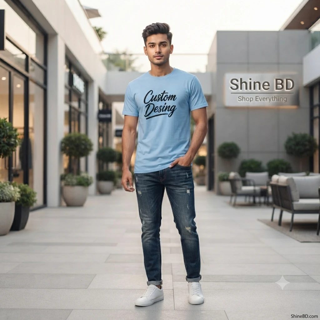FIFA World Cup Special: 100% Cotton Custom Drop-Shoulder T-Shirt (Customize With Your Own Design)- Sky Blue