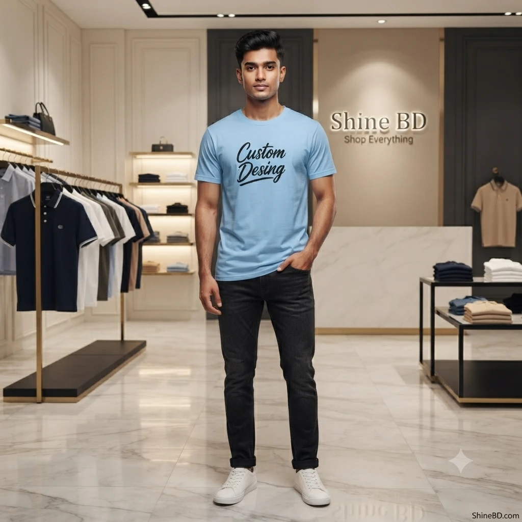 FIFA World Cup Special: 100% Cotton Custom Drop-Shoulder T-Shirt (Customize With Your Own Design)- Sky Blue