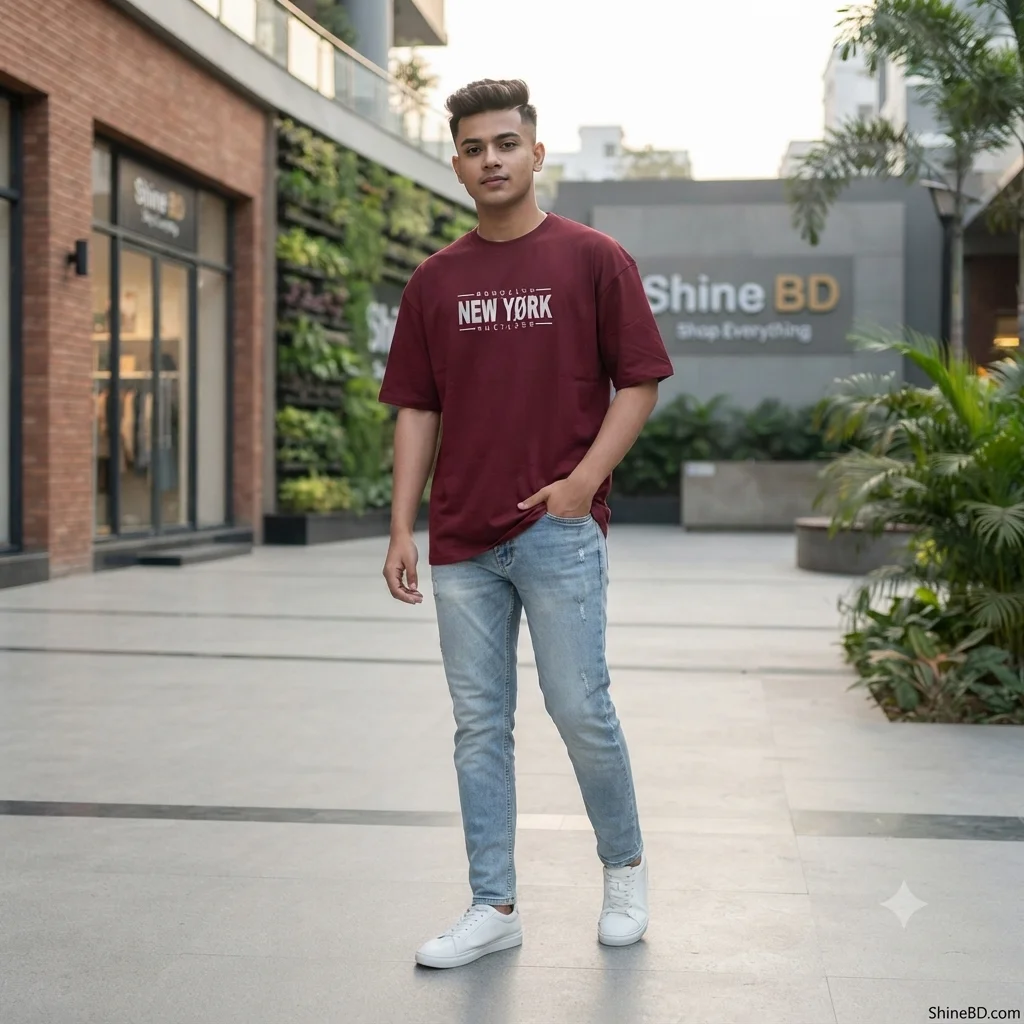 Men's Stylish Drop Shoulder- Maroon
