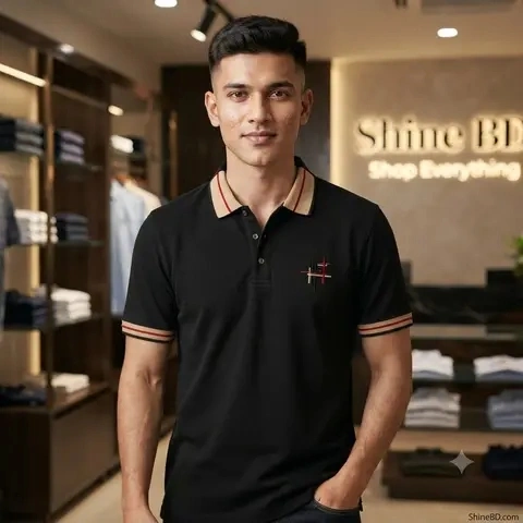 Premium Black Polo Shirt with Contrast Stripes