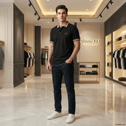 Premium Black Polo Shirt with Contrast Stripes