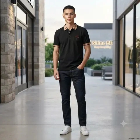 Premium Black Polo Shirt with Contrast Stripes