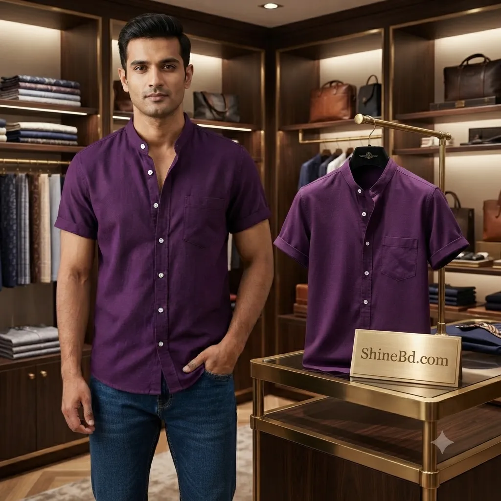 Fashionable half-sleeve shirt for men (Purple)