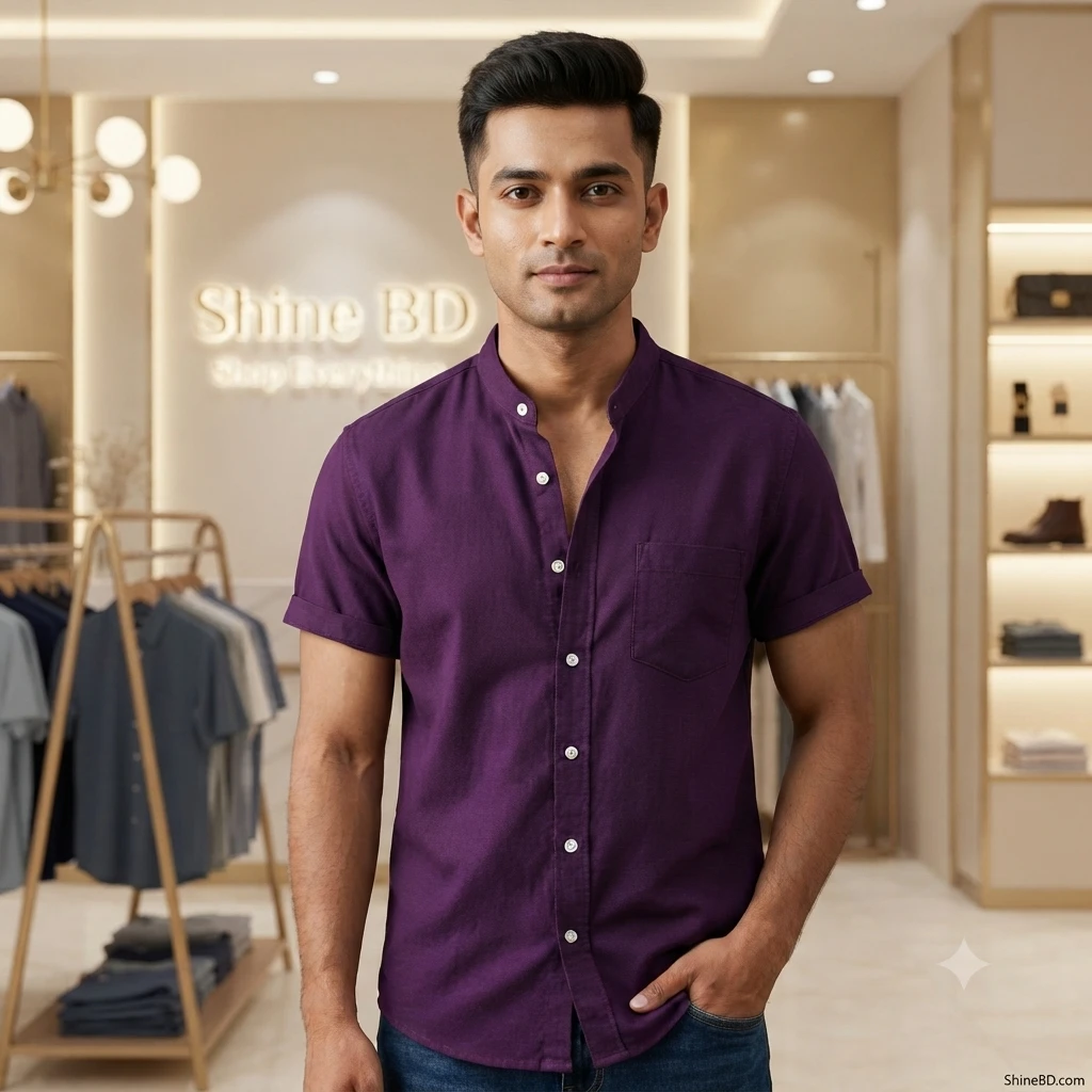 Fashionable half-sleeve shirt for men (Purple)