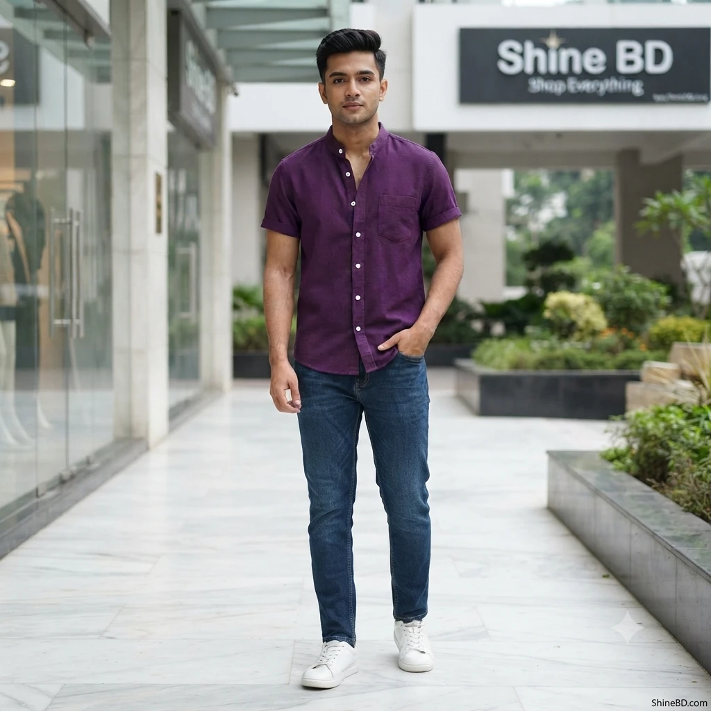 Fashionable half-sleeve shirt for men (Purple)