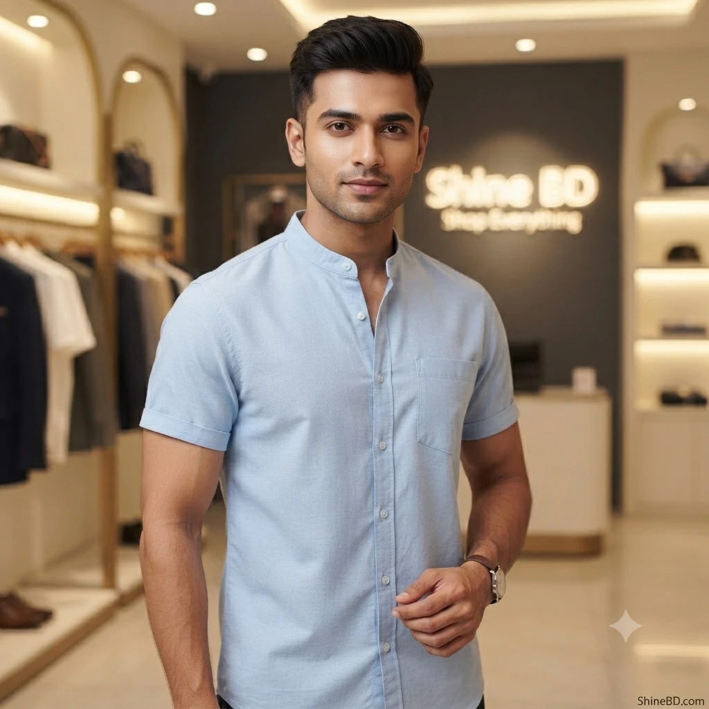 Fashionable half-sleeve shirt for men ( sky)