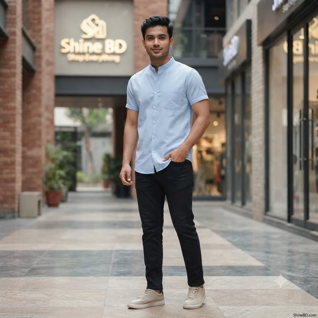 Fashionable half-sleeve shirt for men ( sky)