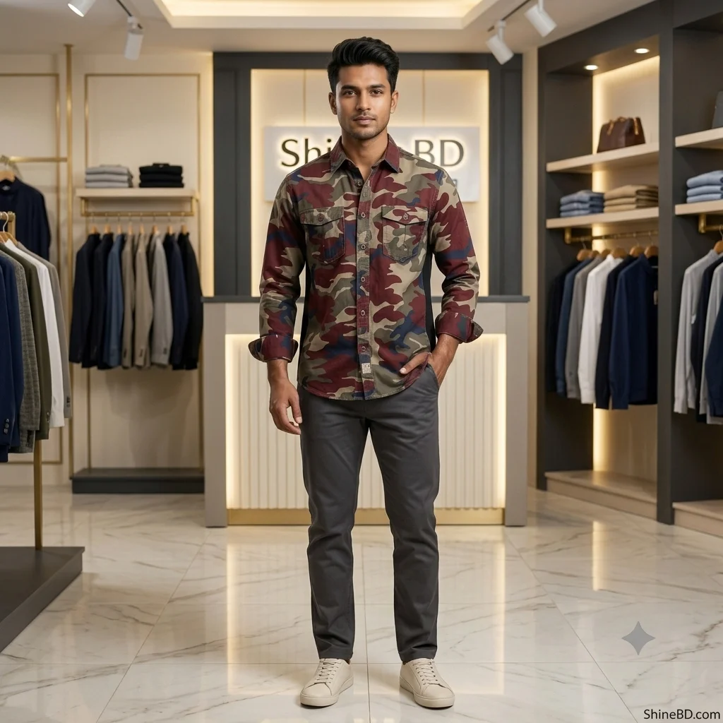 Full sleeves double pocket kemo printed Shirt