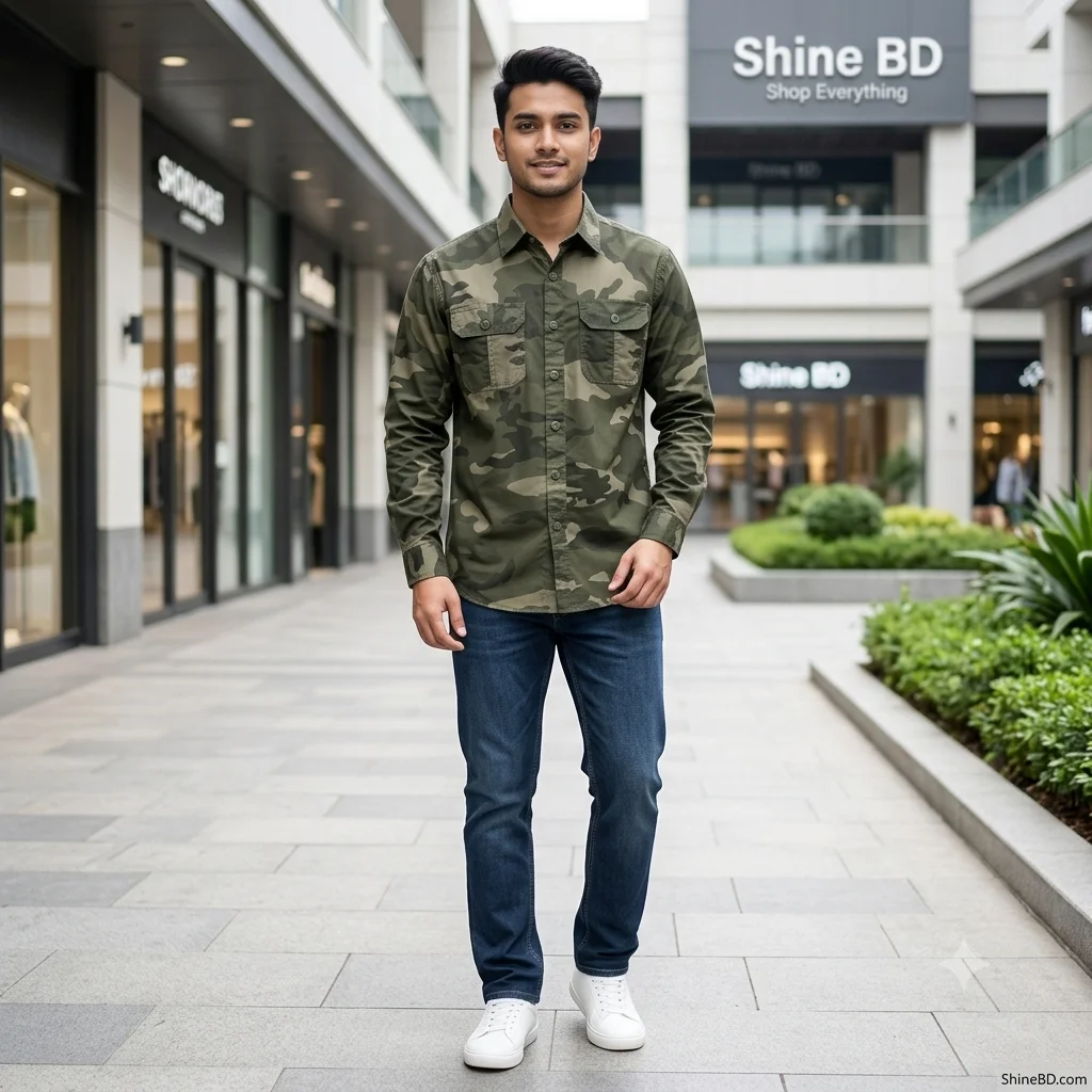 Full sleeves double pocket kemo printed Shirt
