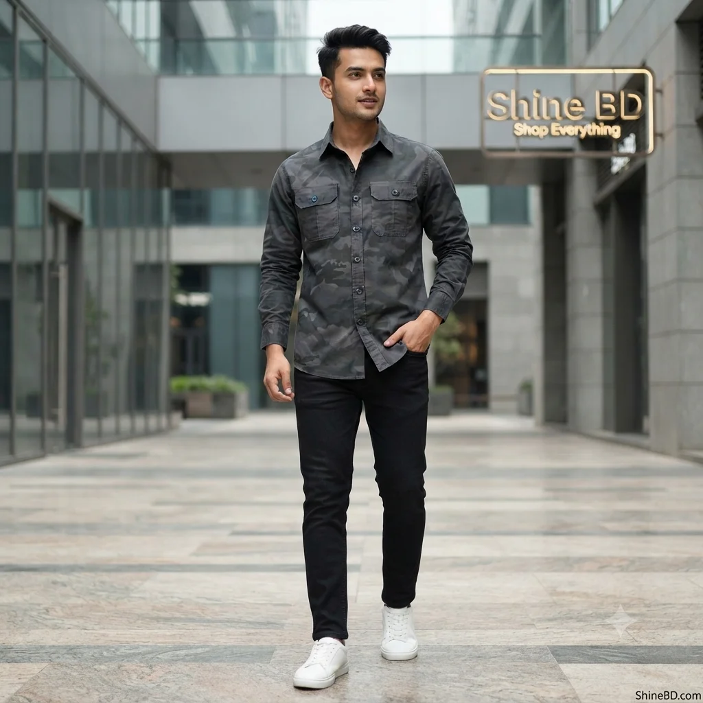 Full sleeves double pocket kemo printed Shirt