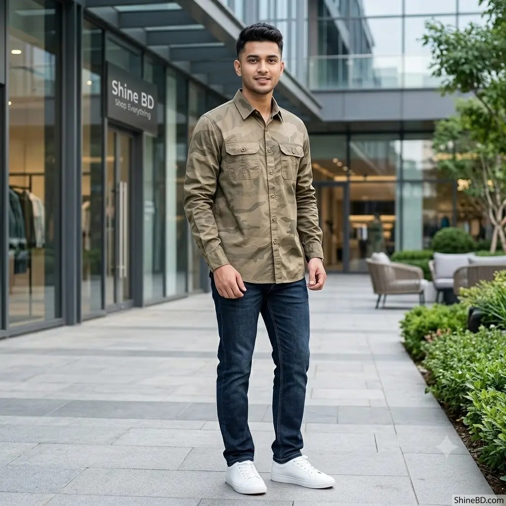 Full sleeves double pocket kemo printed Shirt