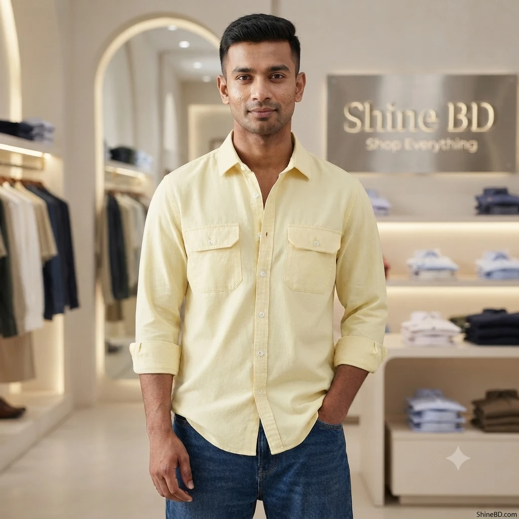 Full sleeves double pocket Shirt(Cream)