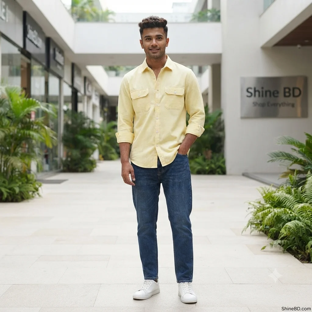 Full sleeves double pocket Shirt(Cream)