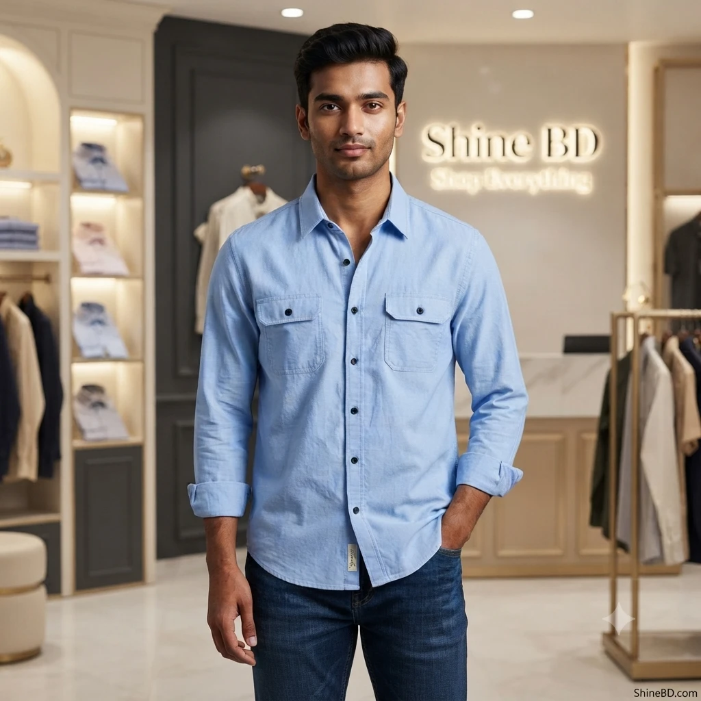 High Thickness Double Pocket Shirt.. ( Sky)