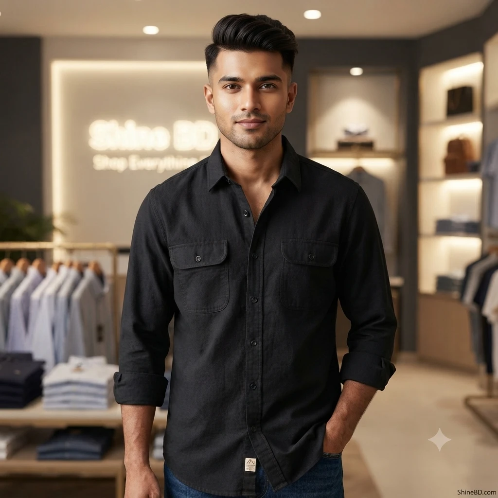 High Thickness Double Pocket Shirt.. ( Black)