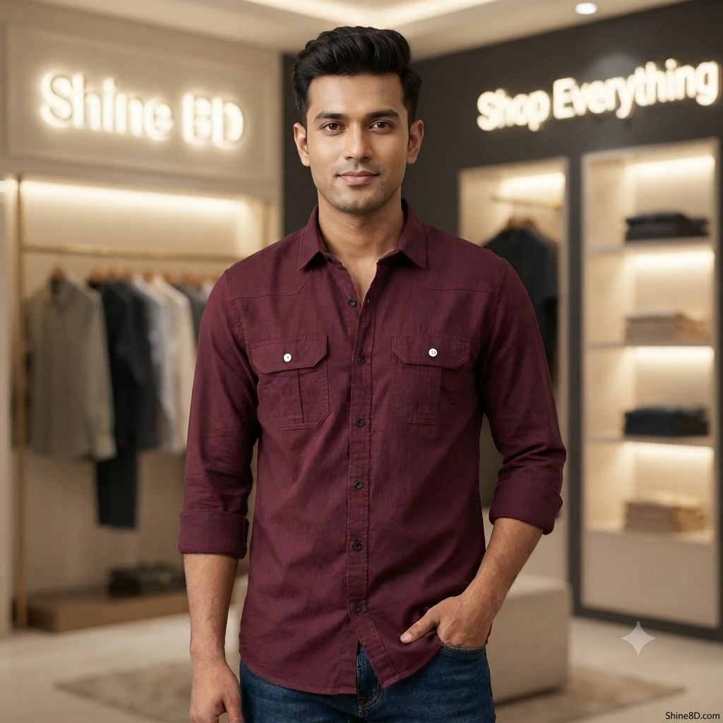 Double Pocket shirt for men (maroon)