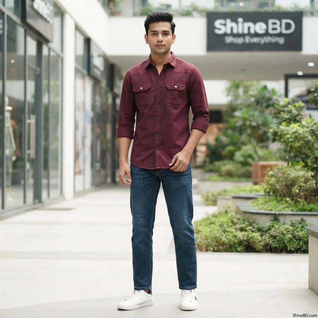 Double Pocket shirt for men (maroon)