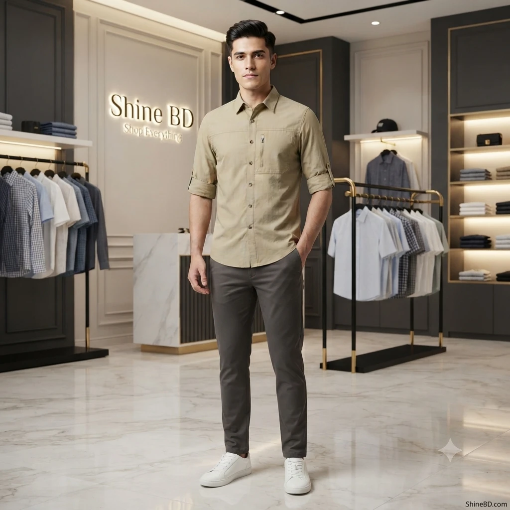 Kaiser Cotton Stylish Full Sleeve Shirt (Khaki)