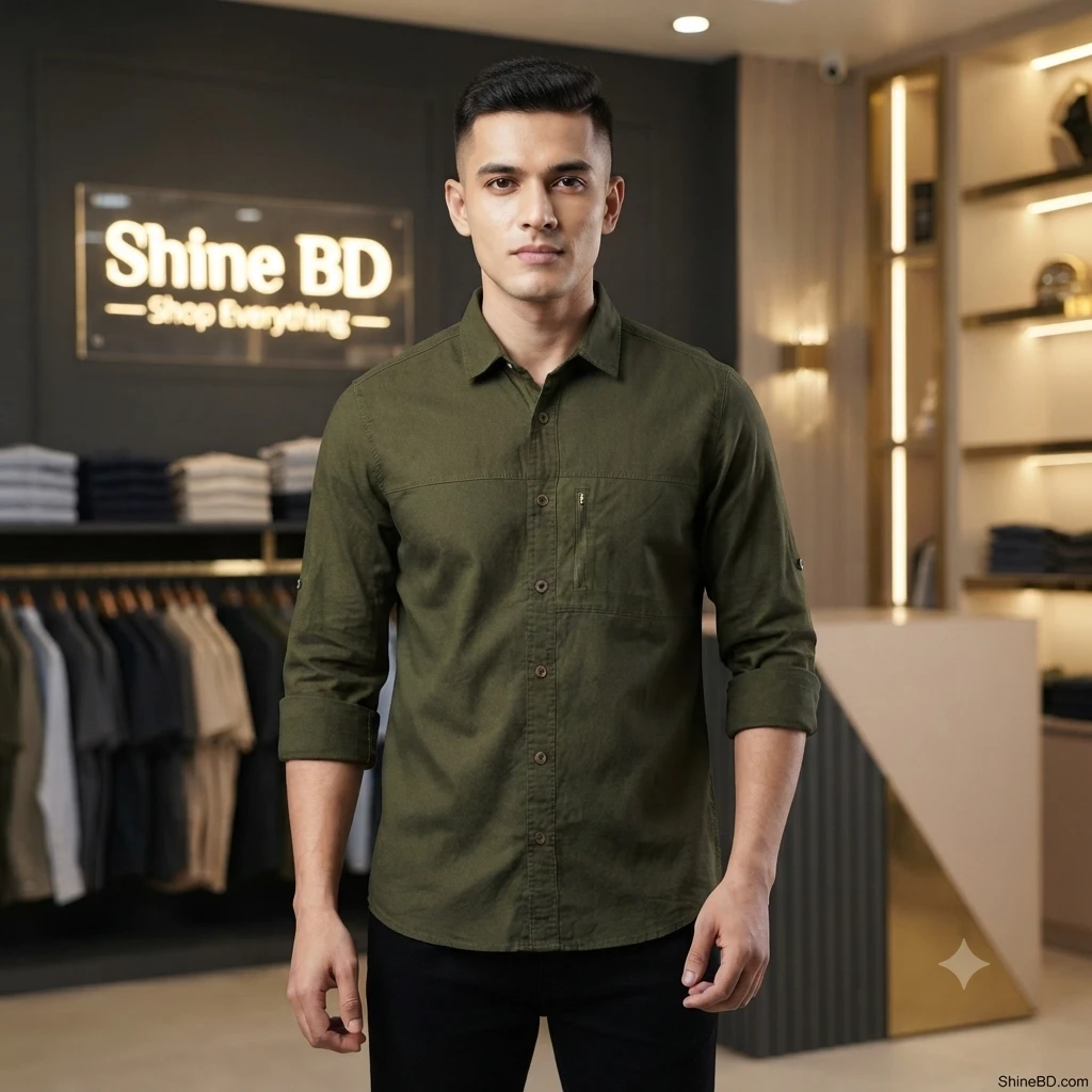 Kaiser Cotton Stylish Full Sleeve Shirt (Olive)
