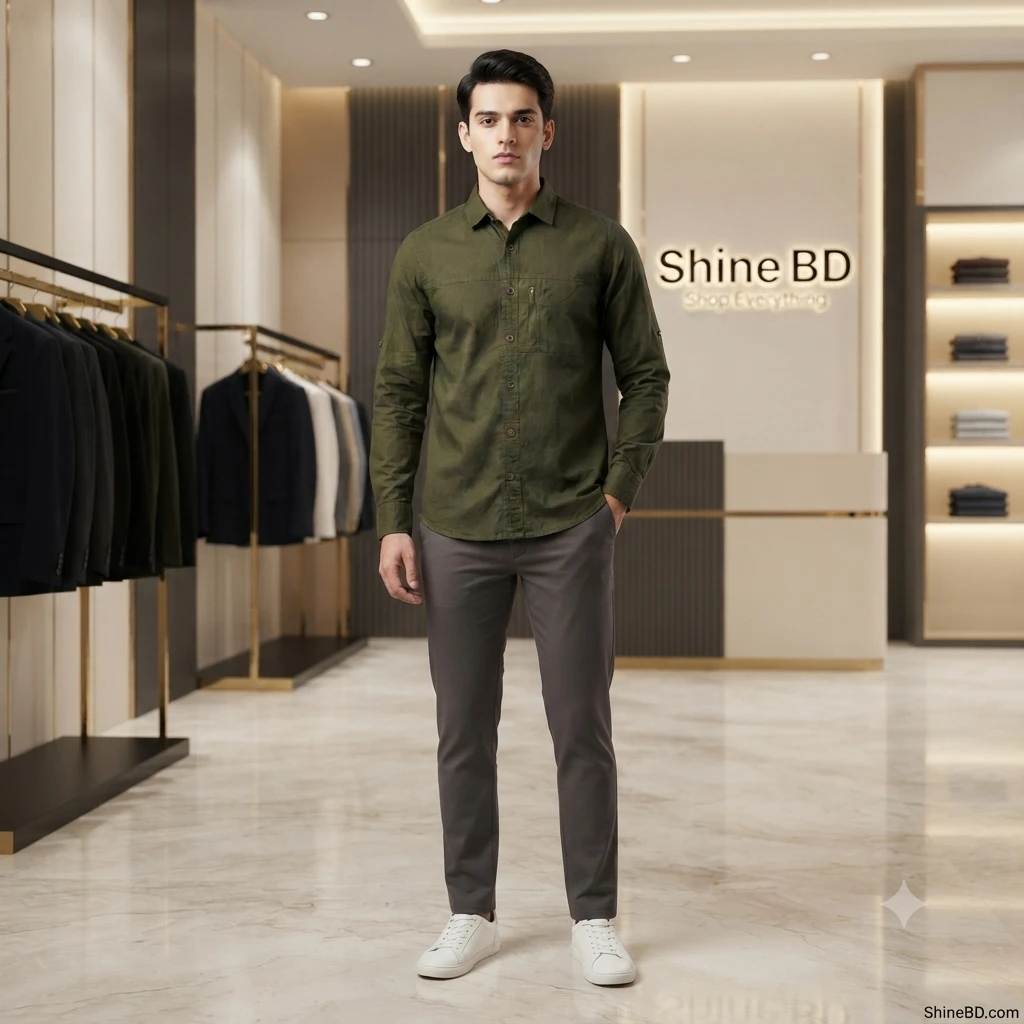 Kaiser Cotton Stylish Full Sleeve Shirt (Olive)