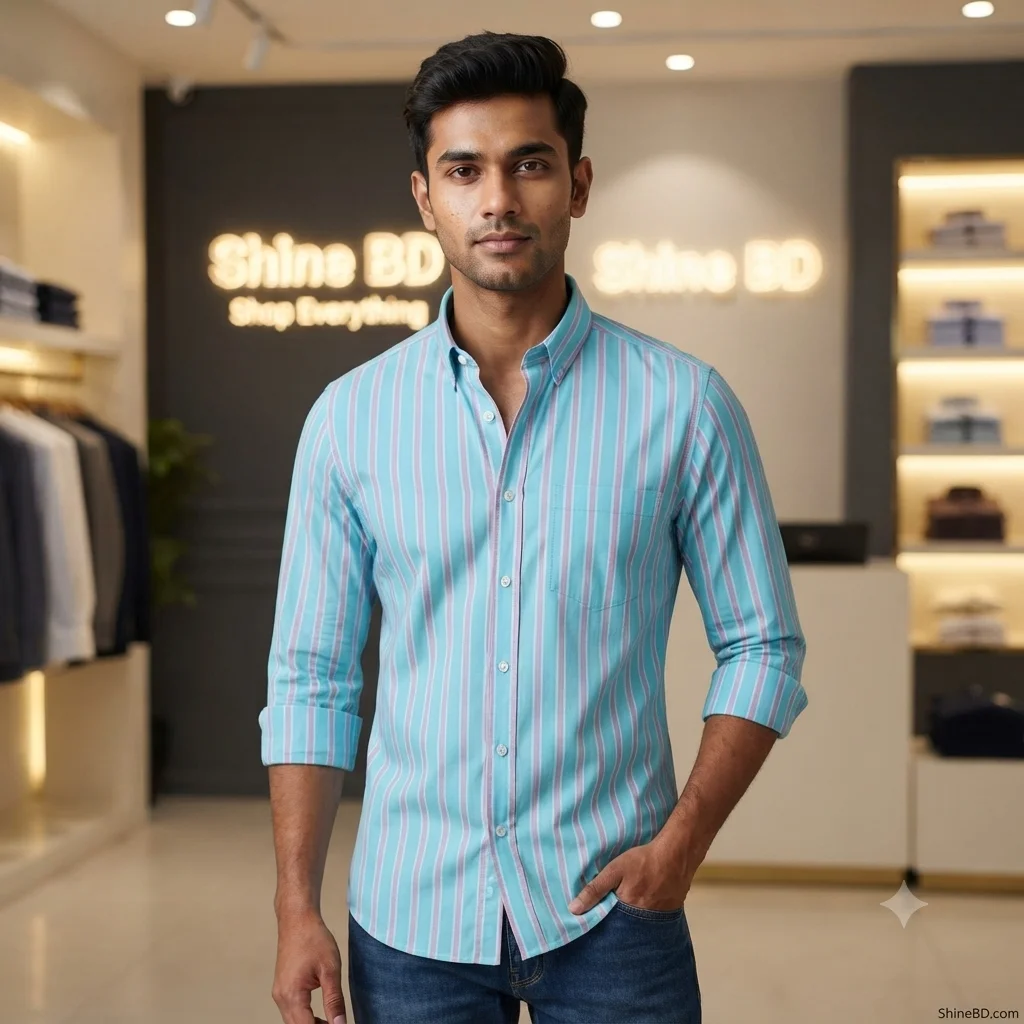 Men's long sleeve stripe / print shirt