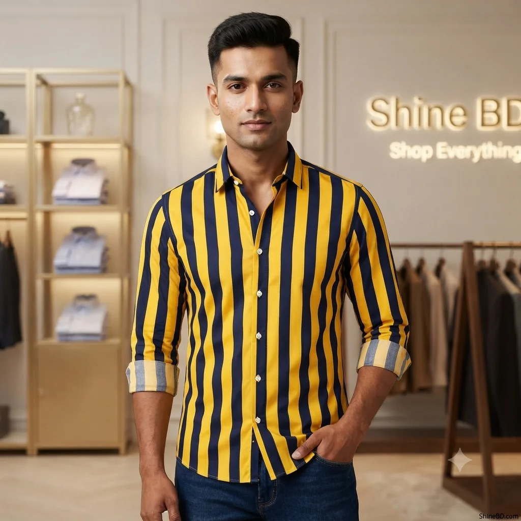 Men's long sleeve stripe / print shirt