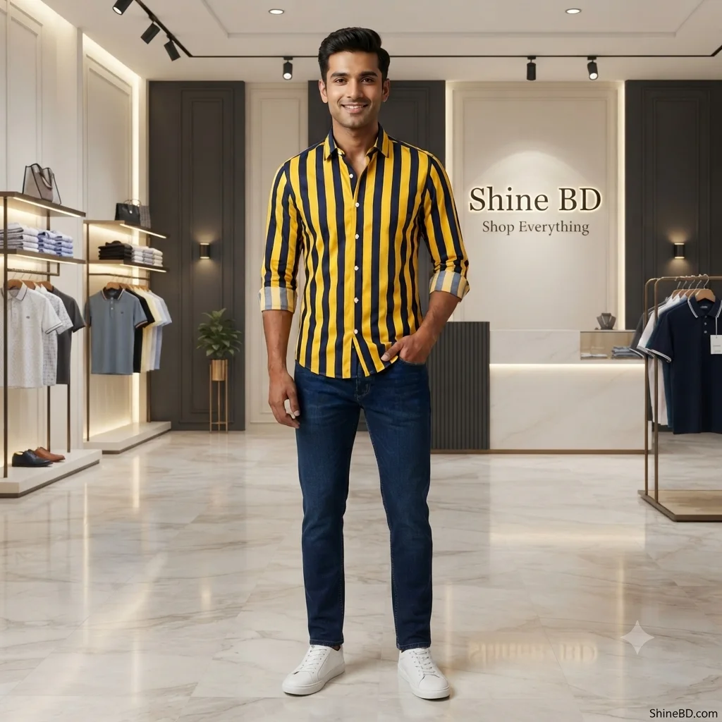 Men's long sleeve stripe / print shirt