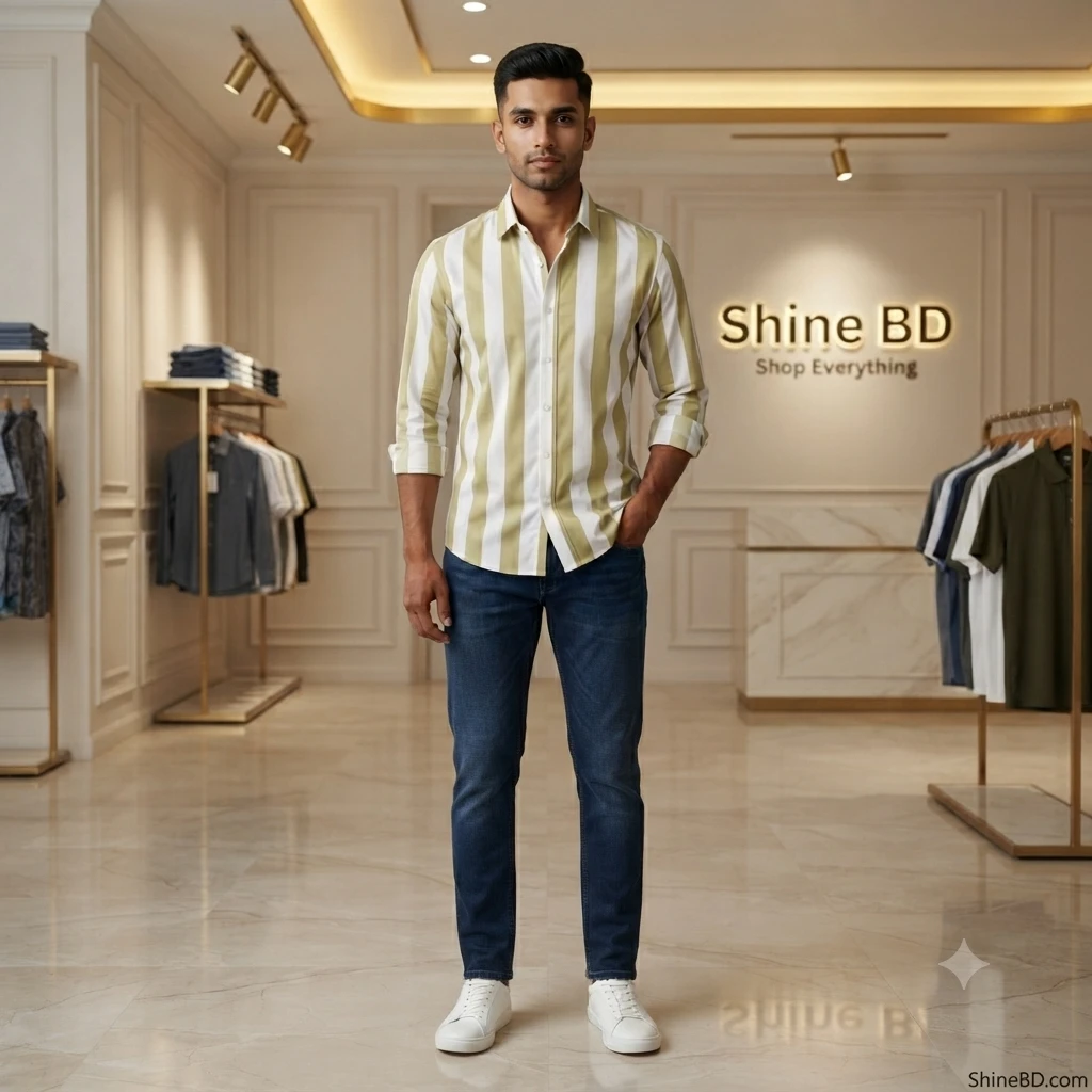Men's long sleeve stripe / print shirt