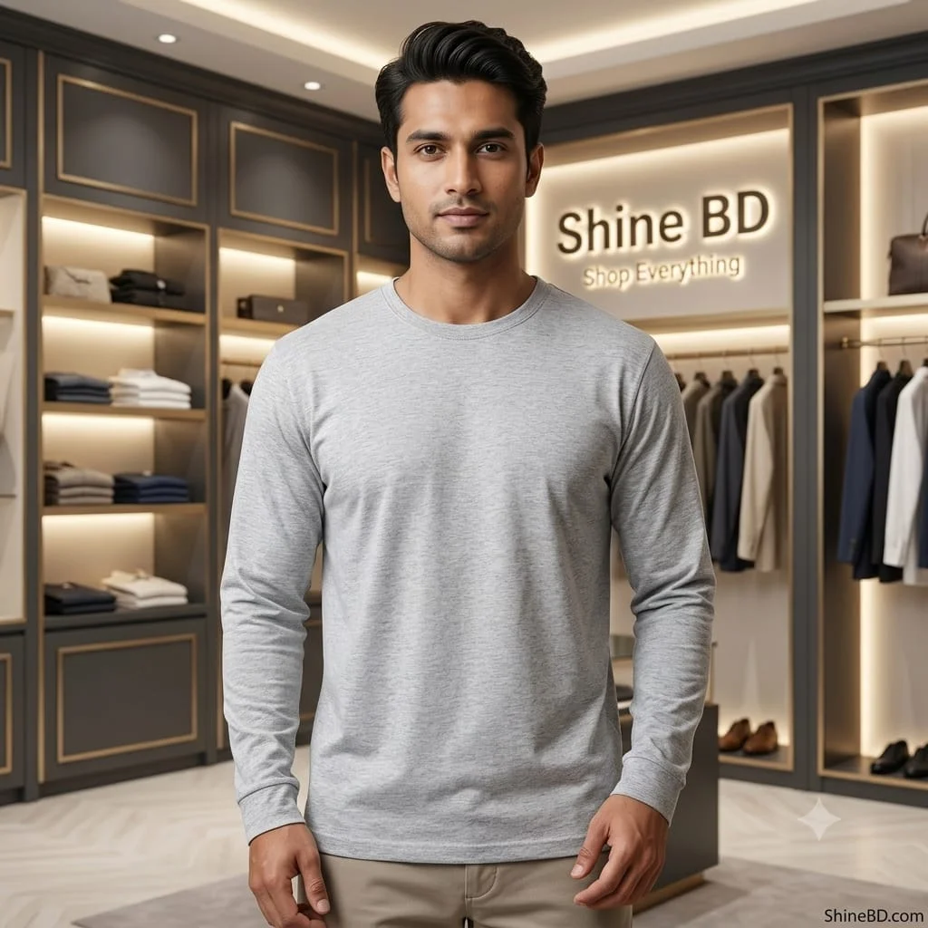 Men's Full Sleeve Solid T-Shirt- Ash
