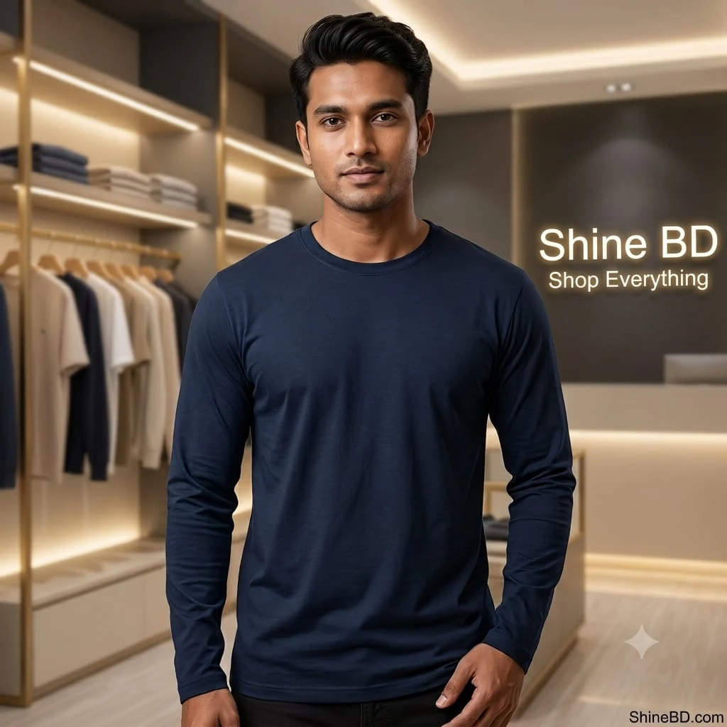 Men's Full Sleeve Solid T-Shirt- Navy