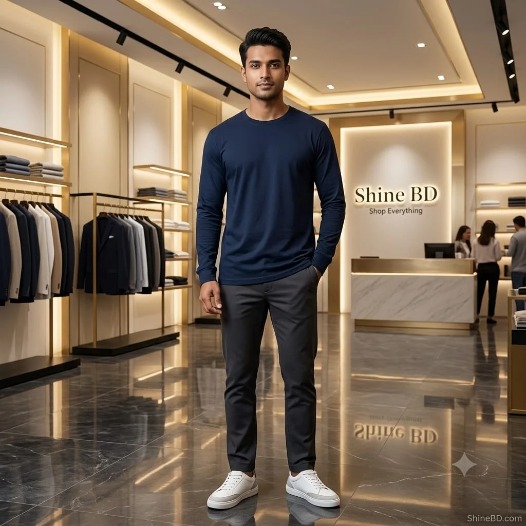 Men's Full Sleeve Solid T-Shirt- Navy