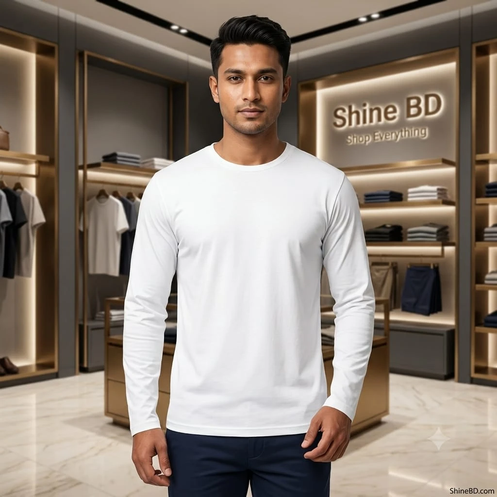 Men's Full Sleeve Solid T-Shirt- White