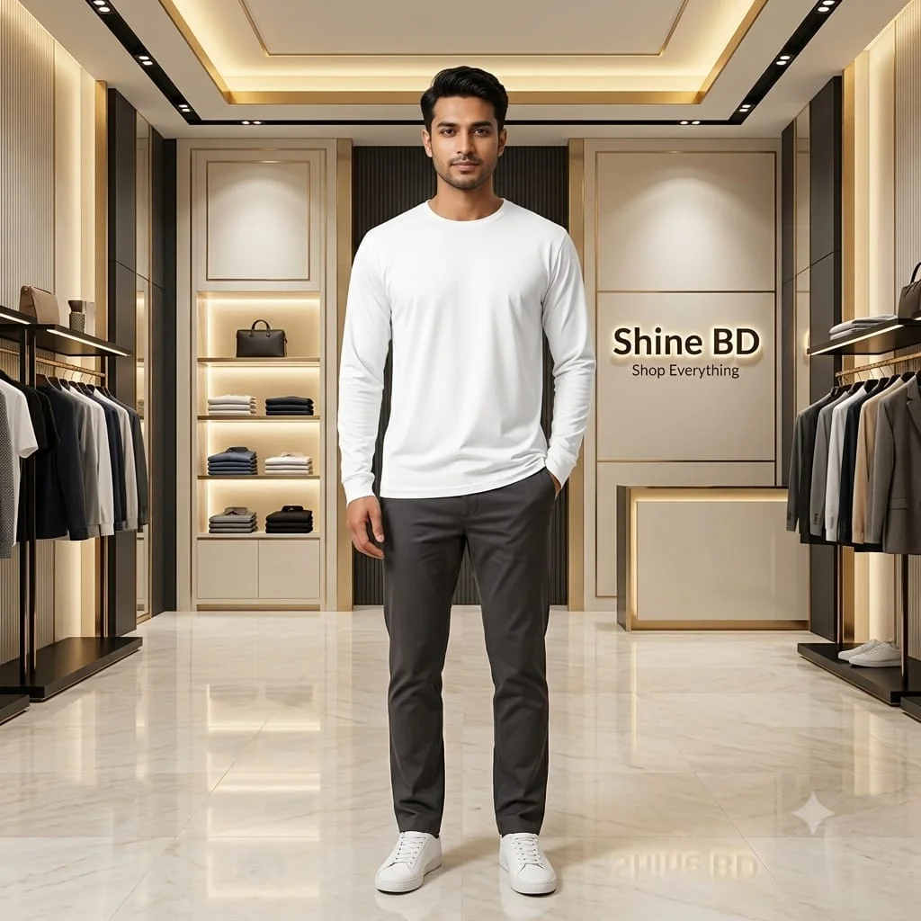 Men's Full Sleeve Solid T-Shirt- White