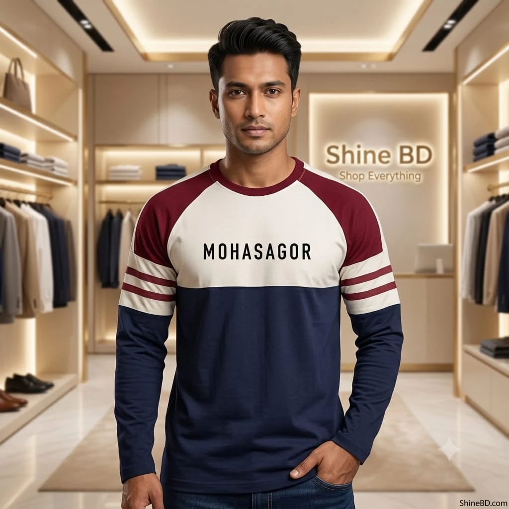 Men's Contrast Design T-Shirt- Navy