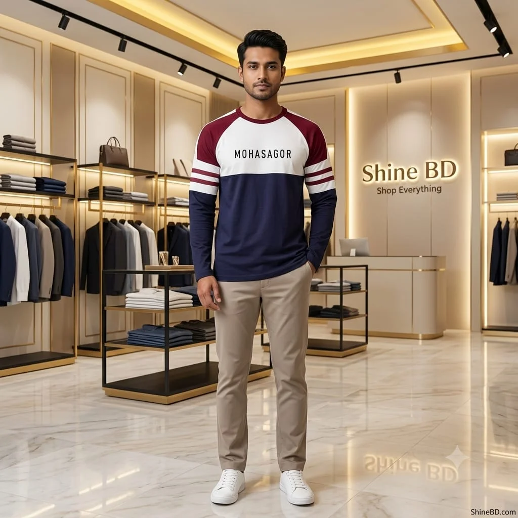 Men's Contrast Design T-Shirt- Navy
