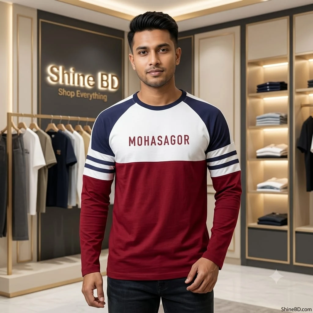 Men's Contrast Design T-Shirt- Maroon