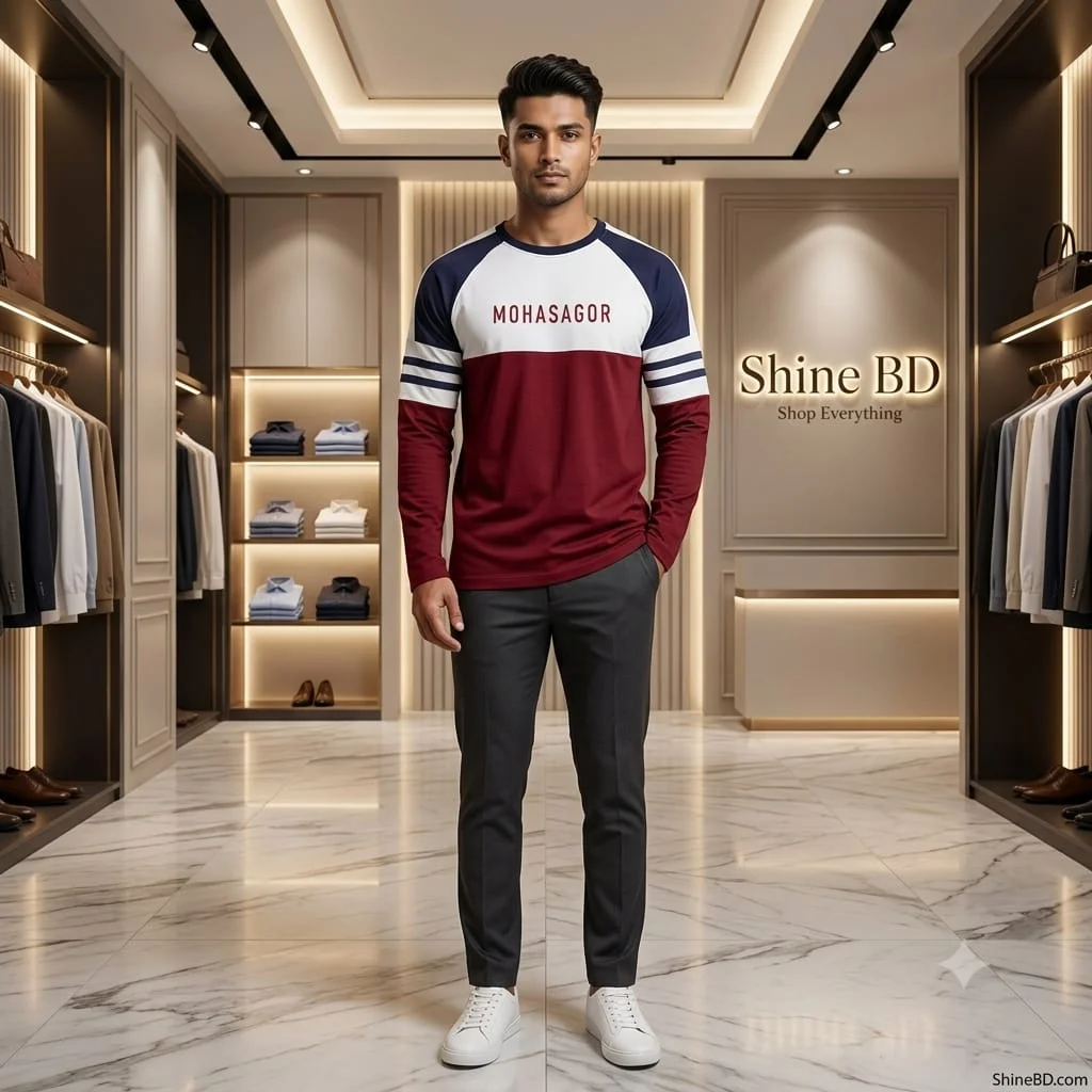 Men's Contrast Design T-Shirt- Maroon