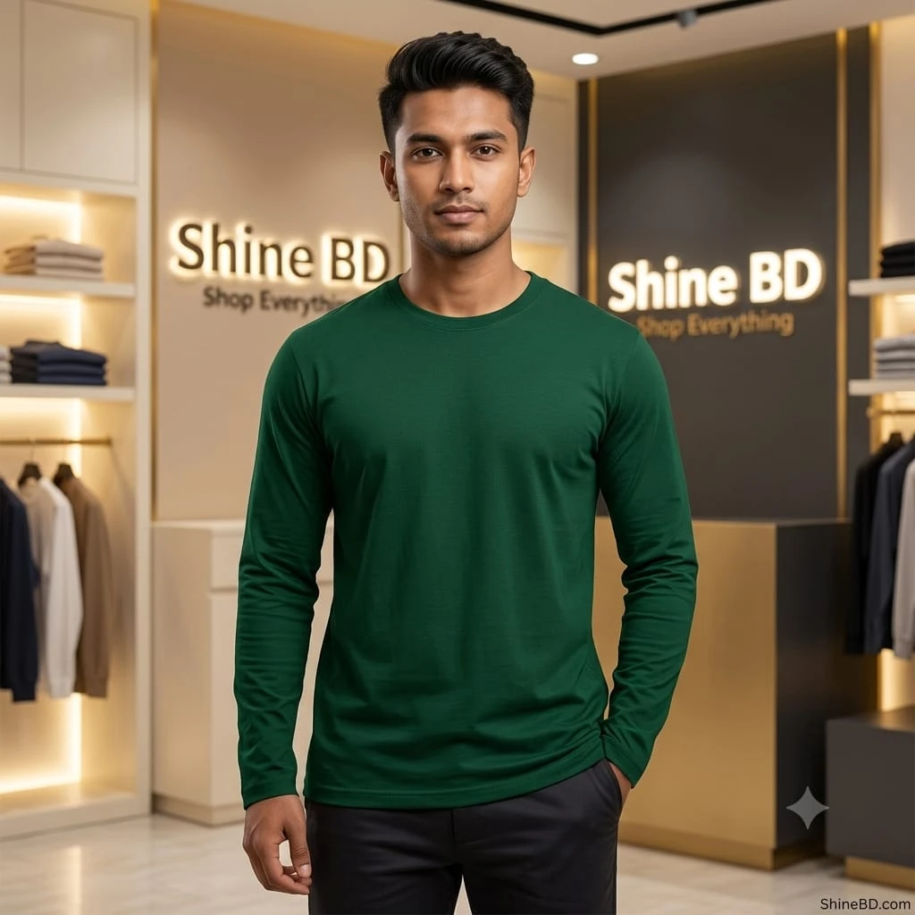 Men's Full Sleeve Solid T-Shirt- Green