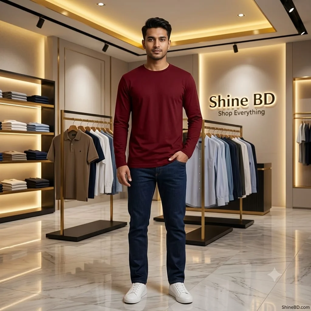 Men's Full Sleeve Solid T-Shirt- Maroon