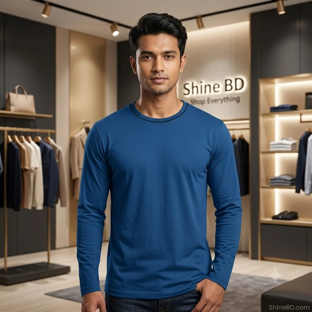 Men's Full Sleeve Solid T-Shirt- Petrol