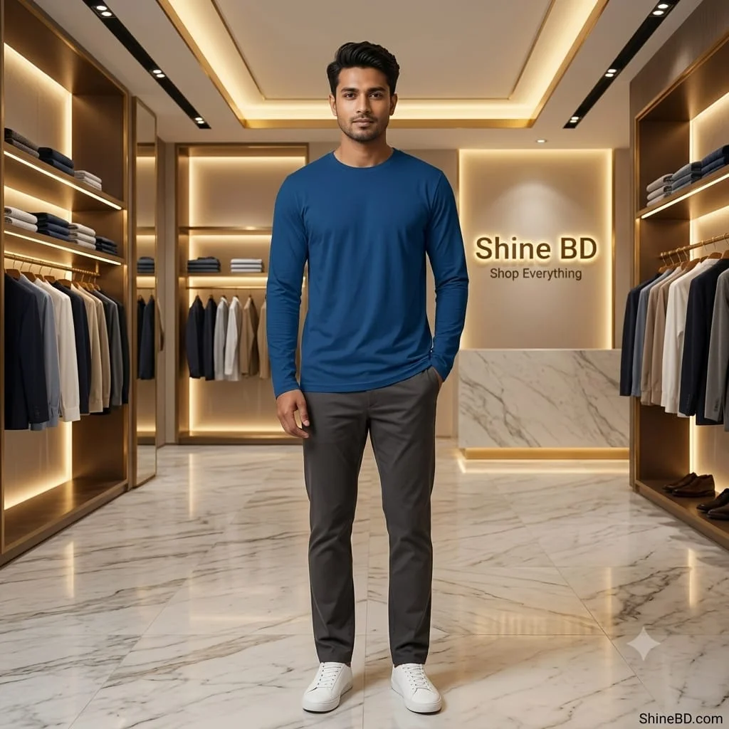 Men's Full Sleeve Solid T-Shirt- Petrol
